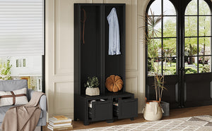 English Elm On-Trend Elegant 3-In-1 Hall Tree Set Of 2 - Stylish Entryway Coat Rack With Bench & Storage Drawers N721P249242B