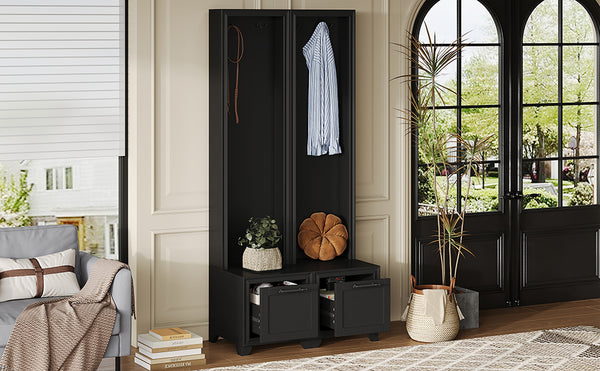 English Elm On-Trend Elegant 3-In-1 Hall Tree Set Of 2 - Stylish Entryway Coat Rack With Bench & Storage Drawers N721P249242B