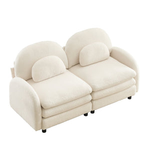 English Elm Teddy Fleece Curved Loveseat Modular Two Seater Sofa with Cloud Soft Double Layer Cushions Beige White W5656S00073