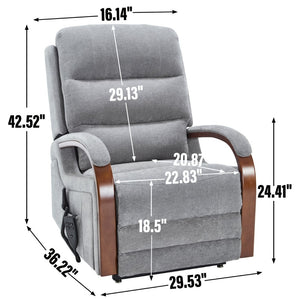 English Elm Power Lift Recliner Chair Chenille Upholstery Dual Motor Heat Massage Solid Wood Arms Gray W1803S00066