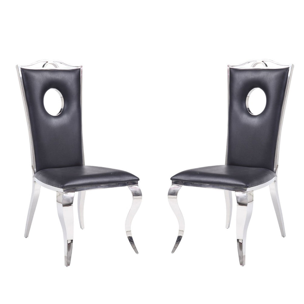 English Elm Set Of 2 Contemporary Armless Side Chairs With Pu Padded Seat, Chrome Frame For Modern Spaces B016P315212-GIGA