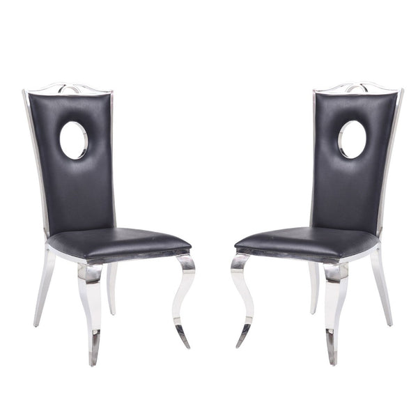 English Elm Set Of 2 Contemporary Armless Side Chairs With Pu Padded Seat, Chrome Frame For Modern Spaces B016P315212-GIGA
