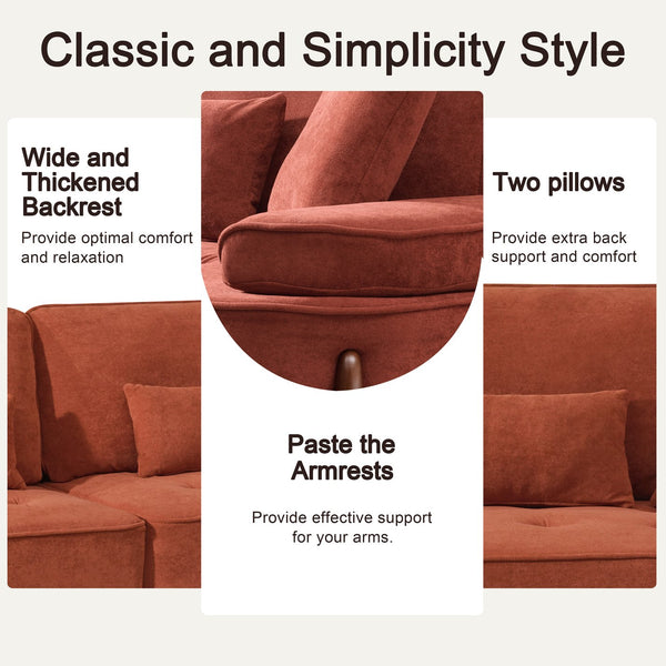 English Elm 103 Luxurious Cloud Velvet Sofa with High-Elastic Sponge Cushion, Deep-Seated Comfort for Living Spaces Brick red W2290S00010