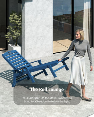 English Elm Patio Hdpe Chaise Lounge Outdoor Reclining Poolside Chair with Built-in Cup Holder Blue W1859P478437