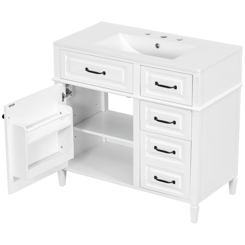 English Elm 36-Inch Modern Bathroom Vanity With Ceramic Sink, Durable Wood Frame, Adjustable Storage & Sleek Design N725P350849K
