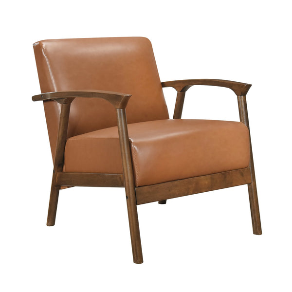 English Elm Brown Faux Leather Accent Chair with Cushion, Solid Rubberwood Frame, Modern Living Room Seat B011P287483
