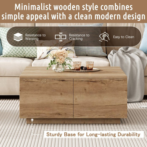 English Elm 33.25" Square Storage Coffee Table Four Drawer Matte Mdf Living Room Centerpiece Natural N735P422508N
