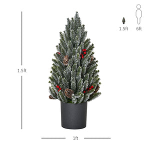English Elm HOMCOM 18" Snow-Flocked Mini Tabletop Christmas Tree with Pine Cones & Berries, Pre-Decorated Centerpiece W2225P200937