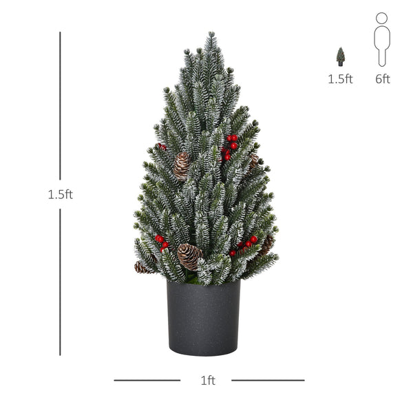 English Elm HOMCOM 18" Snow-Flocked Mini Tabletop Christmas Tree with Pine Cones & Berries, Pre-Decorated Centerpiece W2225P200937