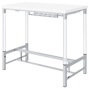 English Elm Tonneson White Acrylic Leg Bar Table with Silver Trestle, Wine Rack & Stemware Holders, 47" B062P299943