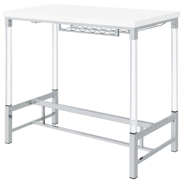 English Elm Tonneson White Acrylic Leg Bar Table with Silver Trestle, Wine Rack & Stemware Holders, 47" B062P299943