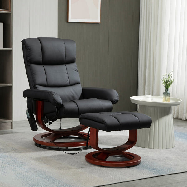 English Elm HOMCOM Manual Swivel Recliner Chair with Footrest and 360° Base, PU Leather, Padded Comfort Black W2225P229611