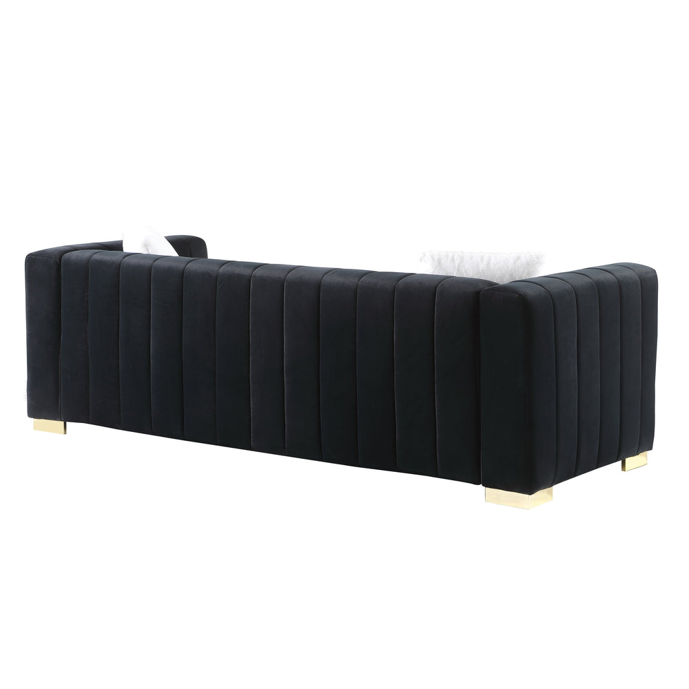 English Elm A Modern Channel Sofa - Luxurious Black Velvet Chesterfield 3-Seater For Stylish Living Spaces W1099S00128