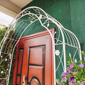 English Elm Metal Gothic Arch Garden Arbor Powder Coated Steel Trellis for Climbing Roses Cream White W158681140
