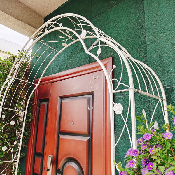 English Elm Metal Gothic Arch Garden Arbor Powder Coated Steel Trellis for Climbing Roses Cream White W158681140