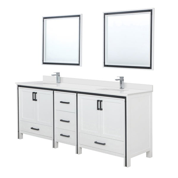 English Elm White Double Bath Vanity 84 in W x 22 in D with Cultured Marble Top, Chrome Faucet & 34" Mirrors, Durable B2731S01147