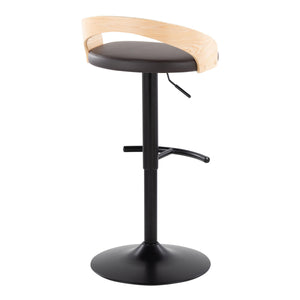 English Elm Grotto Adjustable Barstool Set of 2 — Swivel Faux Leather Seats, Black Metal Base, Wood Accent, Modern Comfort B202S00907