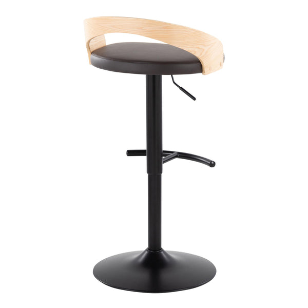English Elm Grotto Adjustable Barstool Set of 2 — Swivel Faux Leather Seats, Black Metal Base, Wood Accent, Modern Comfort B202S00907