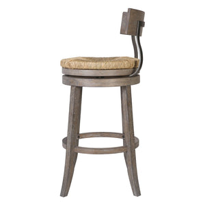 English Elm 31" Reclaimed Wood Barstool Woven Seagrass Seat Swivel Return for Kitchen Islands Gray B2751P436447