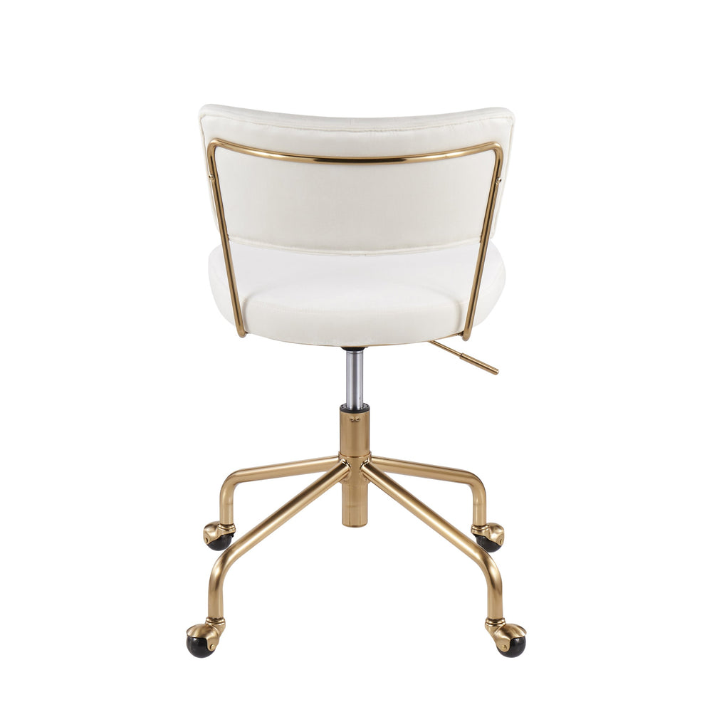 English Elm Tania Velvet Task Chair with Gold Metal Frame — Pleated Back, Adjustable Height, 360° Swivel Comfort Cream B202P223924