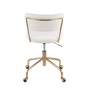 English Elm Tania Velvet Task Chair with Gold Metal Frame — Pleated Back, Adjustable Height, 360° Swivel Comfort Cream B202P223924