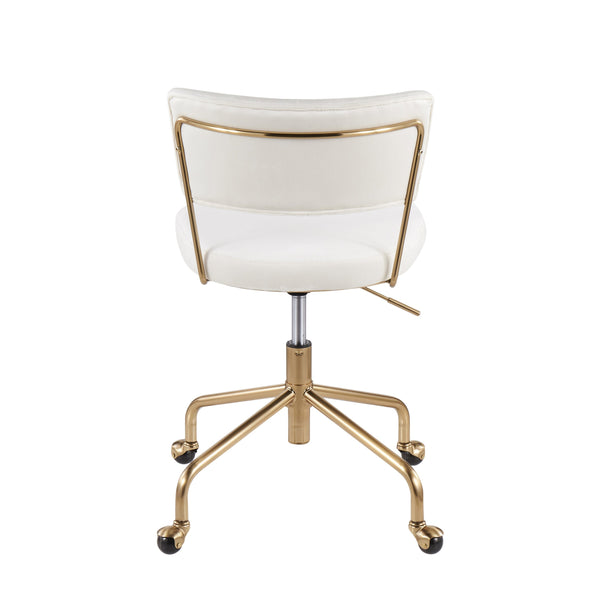 English Elm Tania Velvet Task Chair with Gold Metal Frame — Pleated Back, Adjustable Height, 360° Swivel Comfort Cream B202P223924