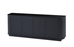 English Elm Sideboard Wave Front Buffet Cabinet Matte Black Particleboard Sculptural Storage Console W1162P410390