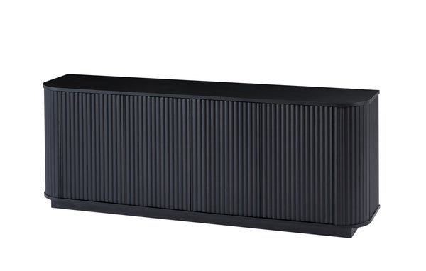 English Elm Sideboard Black 64" x15" x24" TV Stand Buffet Cabinet with Wave Pattern Curved Edges Press-Open W1162P295361