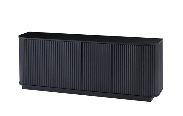 English Elm Sideboard Wave Front Buffet Cabinet with Push Open Doors and Matte Black Finish W1162P323741