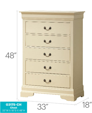 English Elm Louis Elegant Curved-Molding Chest with Carved Base, Dovetail Drawers for Smooth, Space-Saving Storage Beige 21 L x 36 W x 52 H B078118384