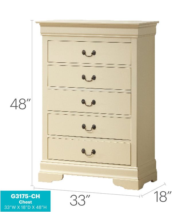 English Elm Louis Elegant Curved-Molding Chest with Carved Base, Dovetail Drawers for Smooth, Space-Saving Storage Beige 21 L x 36 W x 52 H B078118384