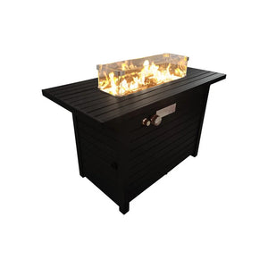 English Elm 24" Steel Propane Fire Pit Table with Cover — 50,000 BTU, push-button ignition, glass beads, weatherproof design B120S00046