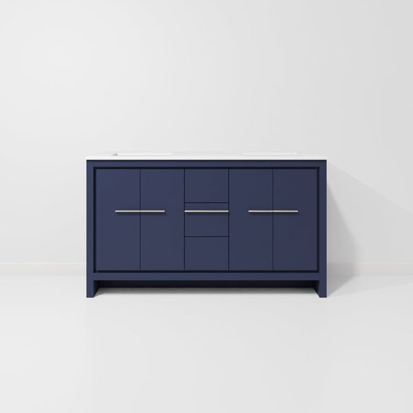 English Elm Navy Blue Double Bath Vanity With White Quartz Top – Stylish 60" W Storage Solution For Modern Bathrooms B2731P259438