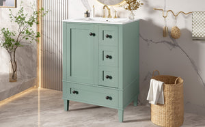 English Elm 24-inch Matte Bathroom Vanity Rubberwood Cabinet with Ceramic Sink and Soft-close Drawers Light Green N729P377516F