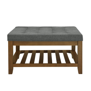 English Elm Upholstered Tufted Linen Square Ottoman Coffee Table with Solid Beech Shelf, 33.5" Large Seat Storage Dark Gray W2353P183798