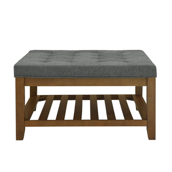 English Elm Upholstered Tufted Linen Square Ottoman Coffee Table with Solid Beech Shelf, 33.5" Large Seat Storage Dark Gray W2353P183798