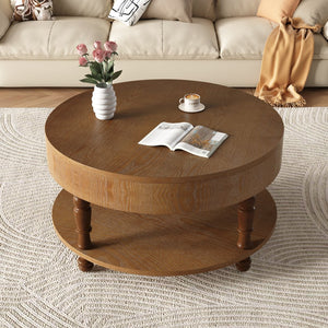 English Elm Coffee Round Flip-Top Coffee Table with Hidden Storage and Open Shelf, Modern Living Room Chest Walnut Brown W1445P341373