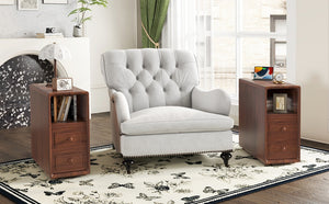 English Elm End Table With Charging Station, Ample Storage & Warm Walnut Finish For Bedroom Or Living Room W2593P289144