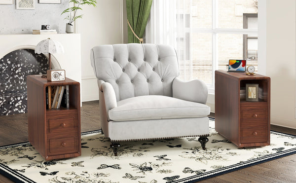 English Elm End Table With Charging Station, Ample Storage & Warm Walnut Finish For Bedroom Or Living Room W2593P289144