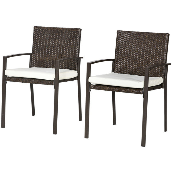 English Elm Outsunny 2 Piece Pe Rattan Outdoor Dining Chair Set With Cushions, Stylish Cream White Design For Patios W2225P200714-GIGA