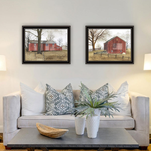 English Elm Trendy Decor 4u Billy Jacobs Barn Landscape Two Panel Framed Canvas Wall Art Set B067P254081