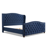 English Elm Marcella Upholstered Shelter Headboard Bed Set, King, Dark Sapphire Blue Woven