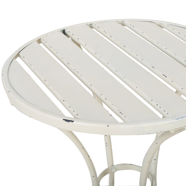 English Elm Christopher Knight Home® - COLMAR 3-Piece Metal Bistro Set for Patio — Weather-Resistant Iron Table & Stackable Armchairs, Slatted Design White 56558.00WHI