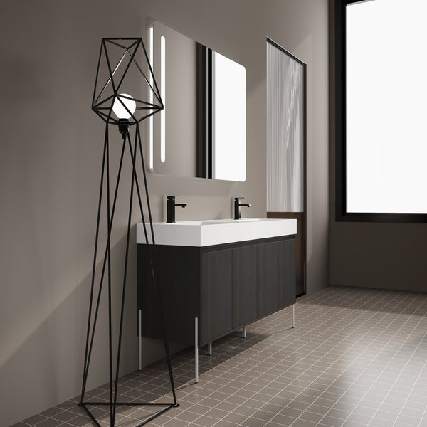 English Elm 60" Freestanding Bathroom Vanity with Dual Resin Sinks, Spacious Soft-Close Cabinet Storage, Durable Finish Dark Oak W1972S00016