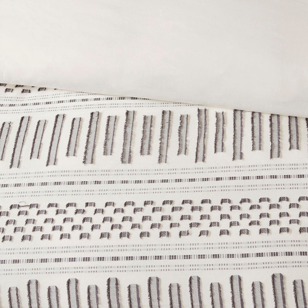 JLA Home INK+IVY - Cotton farmhouse jacquard comforter set with ivory & charcoal eyelash stripes, OEKO-TEX 100% soft breathable II10-1039