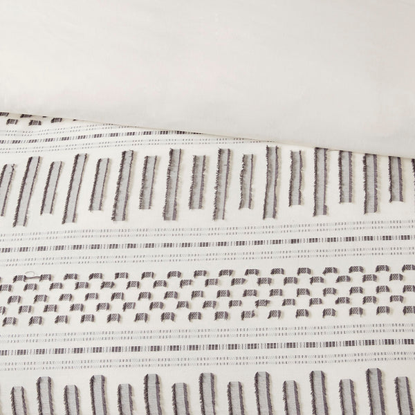 JLA Home INK+IVY - Cotton farmhouse jacquard comforter set with ivory & charcoal eyelash stripes, OEKO-TEX 100% soft breathable II10-1039