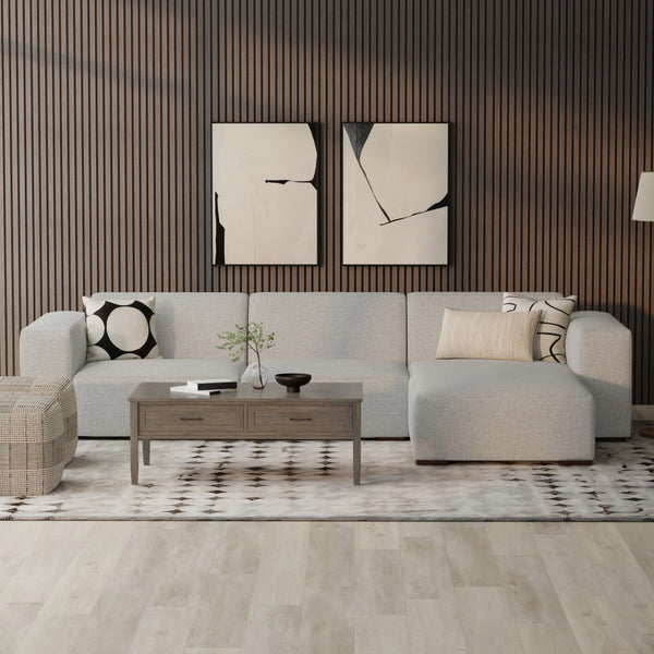 English Elm Rex 2-Seater Sofa with Right Chaise — 122" Modern Gray Sectional, Recycled Performance Fabric, Durable Comfort B136P199211