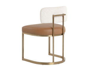 Sunpan Larissa Dining Chair: Elegant Napa Cognac & Rhea Light Barley Upholstery With Brass Steel Frame Brown Fabric ,Faux Leather 112100