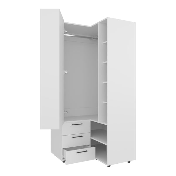 English Elm FM Compact Wardrobe with Hanging Rod, Smooth Drawers and Open Shelves for Organized Bedrooms White 59.45 L x 22.05 W x 5.51 H B128S00184
