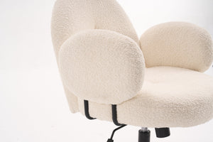 English Elm Boucle Bouclé Fabric Office Chair with Ergonomic Curved Back & Armrests, 360° Swivel, Stable Base Beige T3903P373042